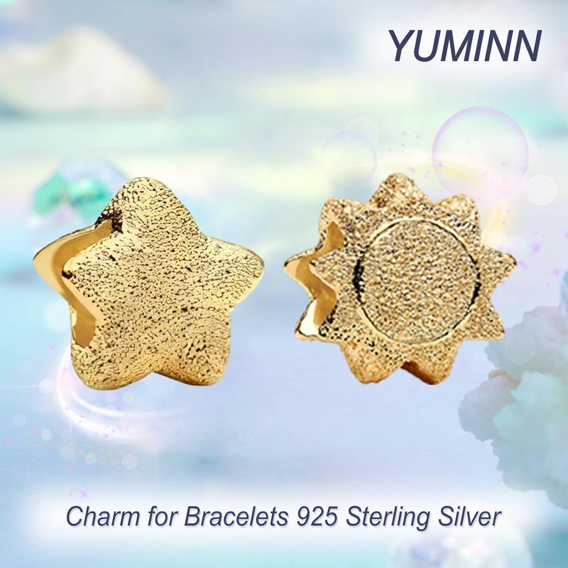 YUMINN 925 Sterling Silver Charms for Bracelets Gold Love and Heart Charms Cherry Blossom Dangle Beads Jewelry for Women - Image 2